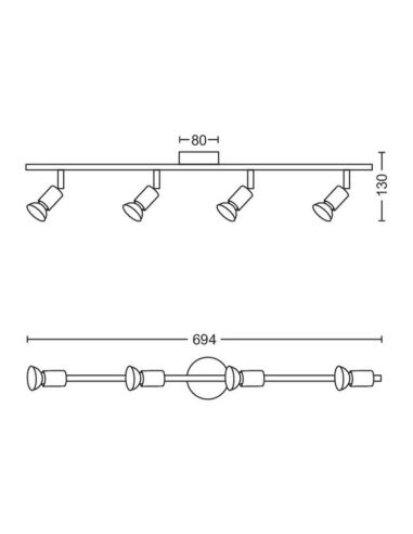 Regleta de Focos Orientables lineal Limbali blanco 4 Luces GU10 medidas