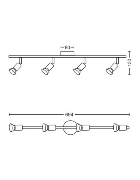 Regleta de Focos Orientables lineal Limbali blanco 4 Luces GU10 medidas
