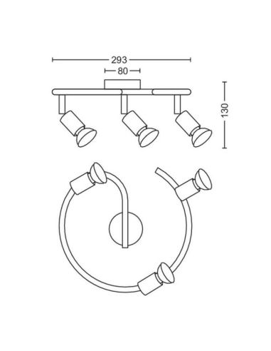 Focos en espiral Orientables Limbali negro 3 Luces GU10 medidas