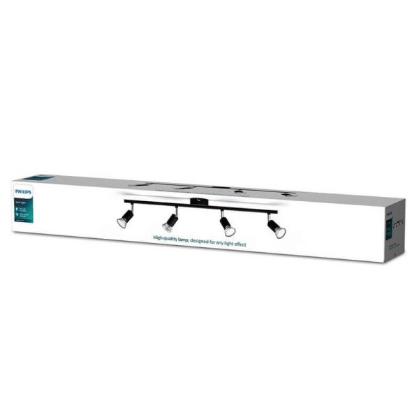 Bande spot orientable linéaire noire Limbali 4 lumières boîtier GU10