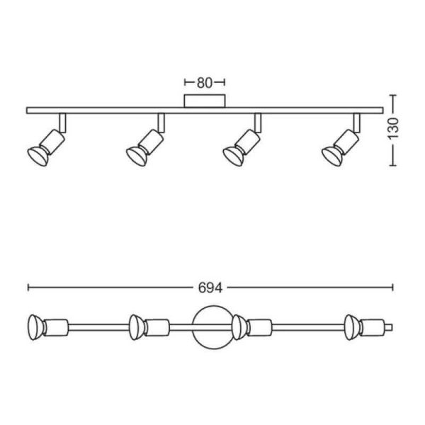 Regleta de Focos Orientables lineal Limbali negro 4 Luces GU10 medidas