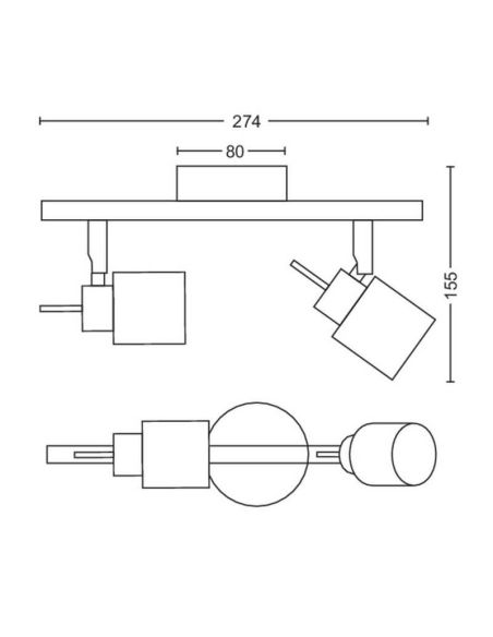 Spots ronds orientables Meranti Blanc 2 Lumières mesures GU10