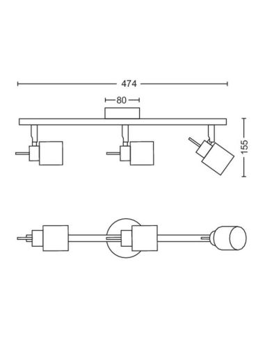 Spots ronds orientables Meranti Blanc 3 Lumières mesures GU10