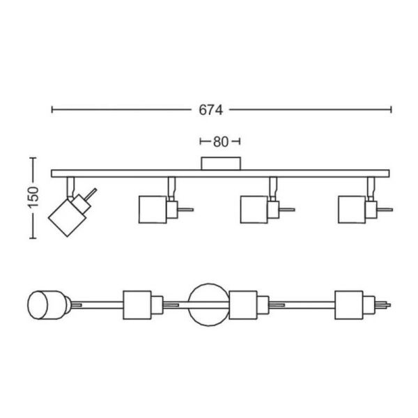 Bande de spot réglable linéaire Meranti blanc 4 lumières mesures GU10