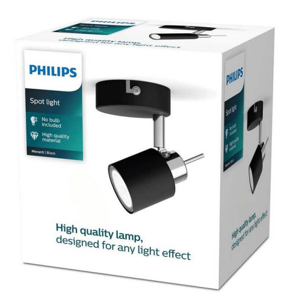 Spot rond orientable noir Meranti 1 lumière boîtier GU10