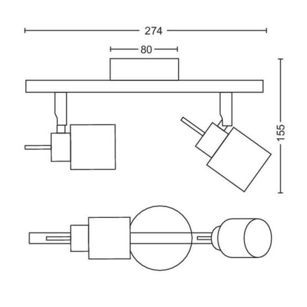 Focos redondos orientables Meranti negro 2 Luces GU10 medidas