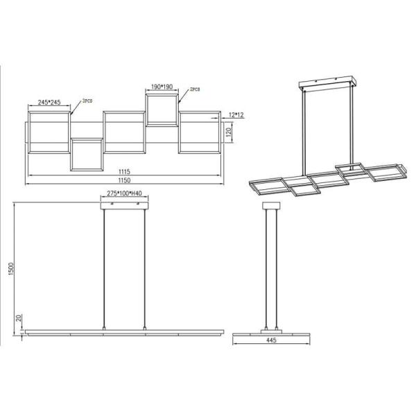 Lámpara de techo LED madera y metal Harper negro detalles técnicos