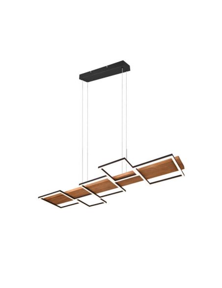 Lámpara de techo LED madera y metal Harper negro vista desde arriba encendida vista frontal