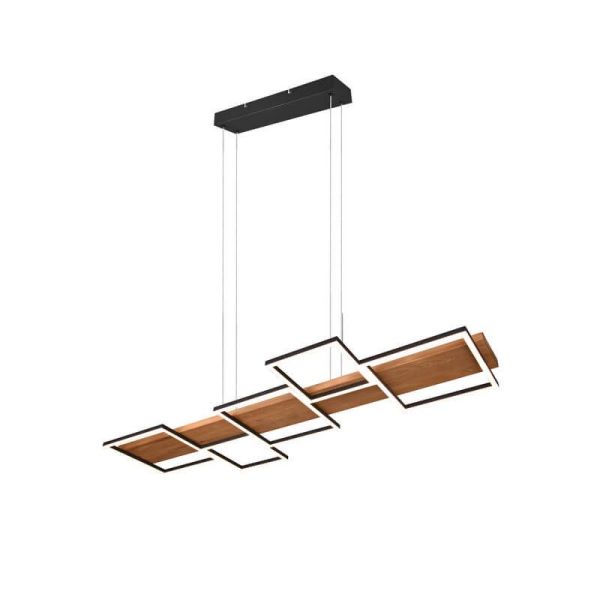 Lámpara de techo LED madera y metal Harper negro vista desde arriba encendida vista frontal