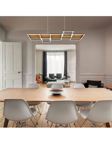 Lámpara de techo LED madera y metal Harper negro vista desde arriba imagen de ambiente