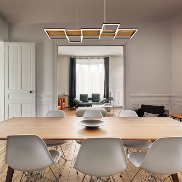 Lámpara de techo LED madera y metal Harper negro vista desde arriba imagen de ambiente