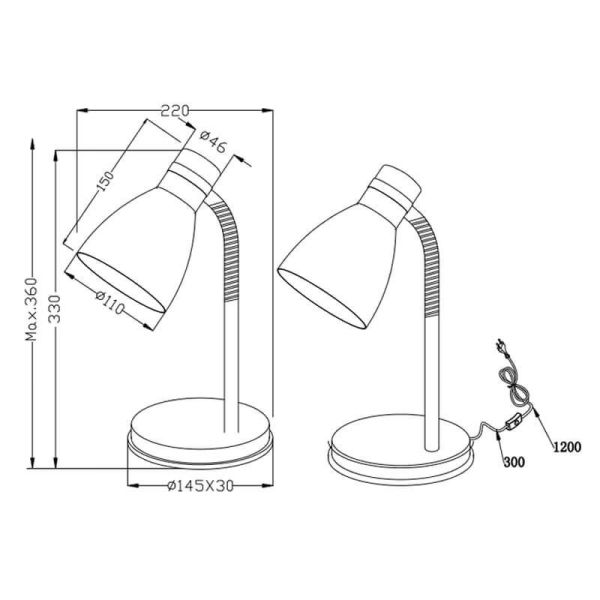 Détails techniques de la lampe de table LED noire Harvey