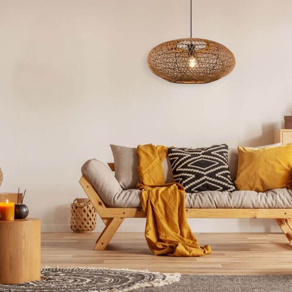 Lámpara de techo LED fibra natural Hedda foto ambiente