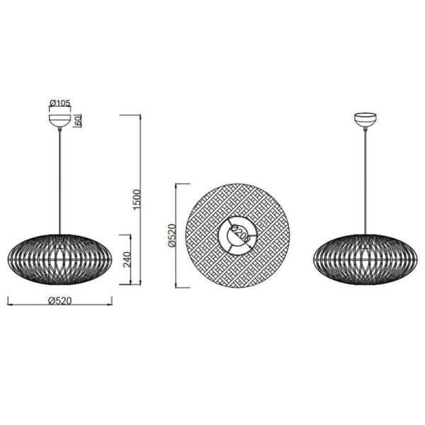 Lámpara de techo LED fibra natural Hedda medidas y detalles