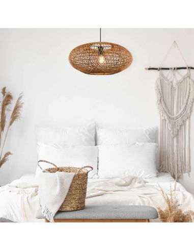 Plafonnier LED en fibre naturelle Hedda dans un salon