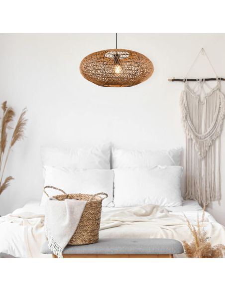 Plafonnier LED en fibre naturelle Hedda dans un salon