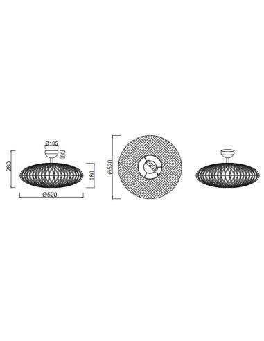 Plafón de techo LED fibra natural Hedda medidas producto