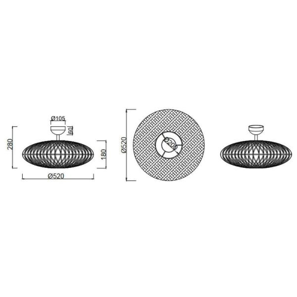Plafón de techo LED fibra natural Hedda medidas producto