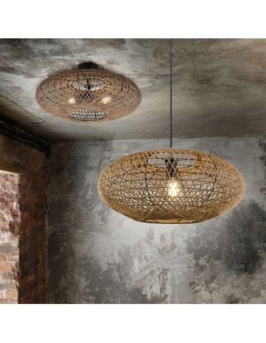 Plafón de techo LED fibra natural Hedda foto ambiente