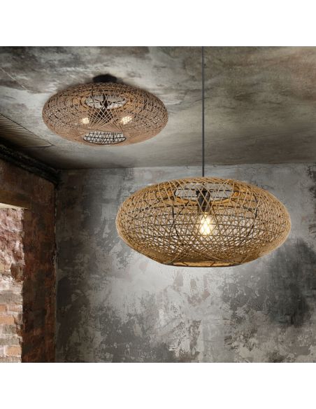 Plafón de techo LED fibra natural Hedda foto ambiente