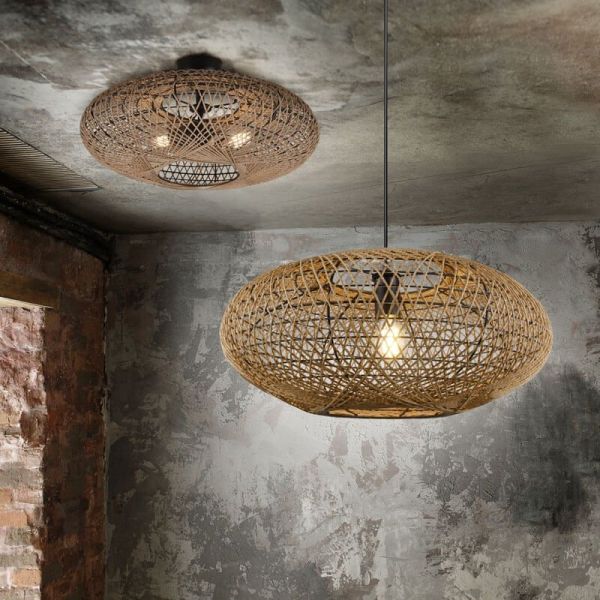 Plafón de techo LED fibra natural Hedda foto ambiente