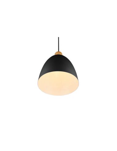 Lámpara de techo LED metal y madera Jagger negra encendida  vista desde abajo