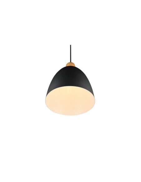 Lámpara de techo LED metal y madera Jagger negra encendida  vista desde abajo