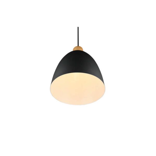 Lámpara de techo LED metal y madera Jagger negra encendida  vista desde abajo