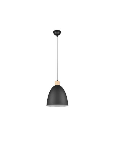 Lámpara de techo LED metal y madera Jagger negra encendida  apagada