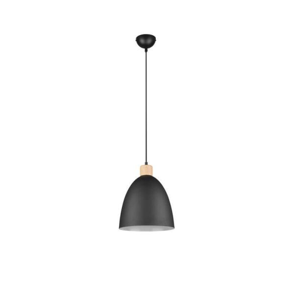 Lámpara de techo LED metal y madera Jagger negra encendida  apagada