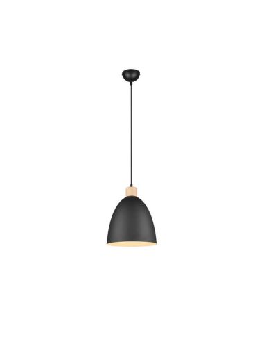 Lámpara de techo LED metal y madera Jagger negra encendida | LeonLeds