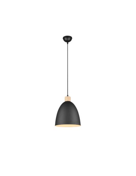 Lámpara de techo LED metal y madera Jagger negra encendida | LeonLeds