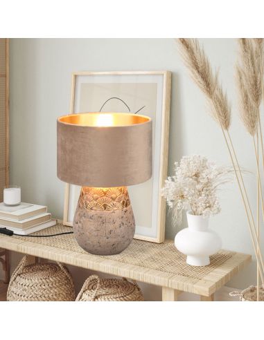 Lampe de table LED d'ambiance Kiran 60W en céramique et velours beige
