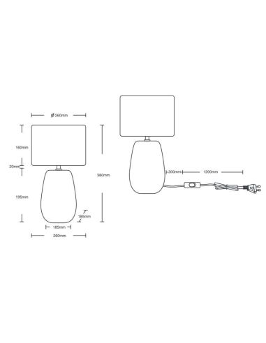 Lampe de table LED en céramique et velours Kiran 60W mesures
