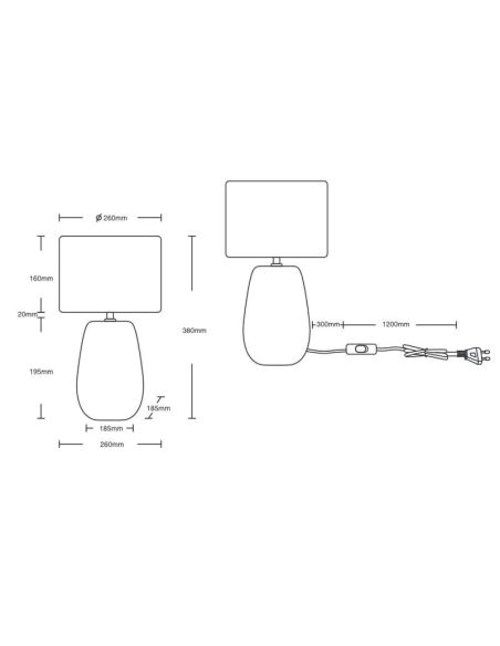 Lámpara LED de sobremesa cerámica y terciopelo Kiran 60W medidas