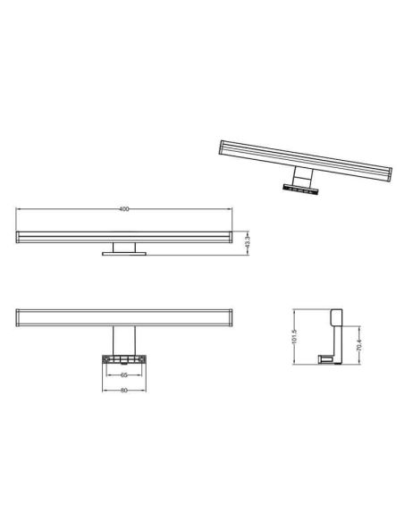 Aplique de pared LED Lino negro pequeño IP44 7,4W 3000K medidas
