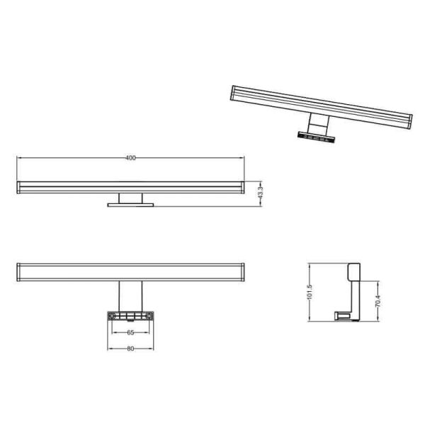 Aplique de pared LED Lino negro pequeño IP44 7,4W 3000K medidas