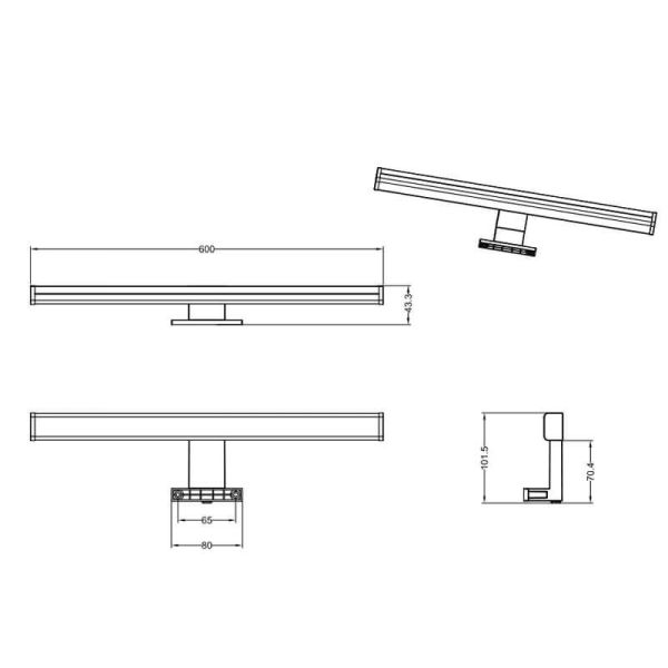 Grande applique murale LED Lino noire IP44 7,4W 3000K mesures