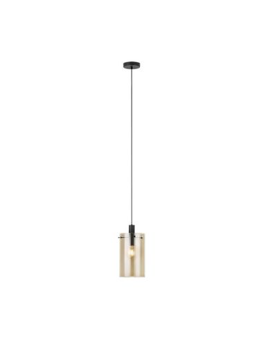 Lámpara colgante de techo de cristal Polverara Acero Negro/Vidrio ámbar 1XE27 18ø