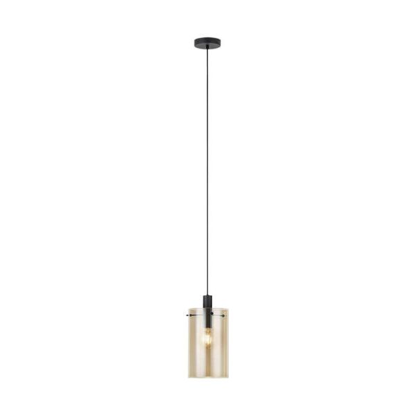 Lámpara colgante de techo de cristal Polverara Acero Negro/Vidrio ámbar 1XE27 18ø