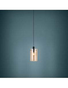 Lámpara colgante de techo de cristal Polverara Acero Negro/Vidrio ámbar 1XE27 18ø 2
