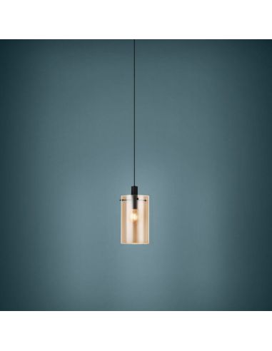Lámpara colgante de techo de cristal Polverara Acero Negro/Vidrio ámbar 1XE27 18ø ambiente