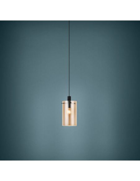 Lámpara colgante de techo de cristal Polverara Acero Negro/Vidrio ámbar 1XE27 18ø ambiente