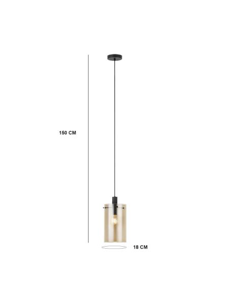 Lámpara colgante de techo de cristal Polverara Acero Negro/Vidrio ámbar 1XE27 18ø medidas