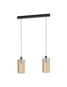 Lámpara colgante de techo de cristal Polverara Acero Negro/Vidrio ámbar 2XE27 18ø