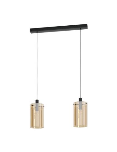 Lampe à suspension en verre Polverara Acier Noir/Verre Ambré 2XE27 18ø