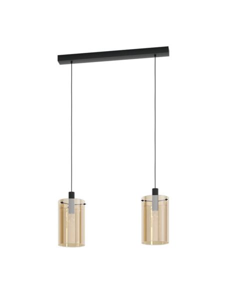Luminária pendente de teto de vidro Polverara Preto Aço/Vidro Âmbar 2XE27 18ø