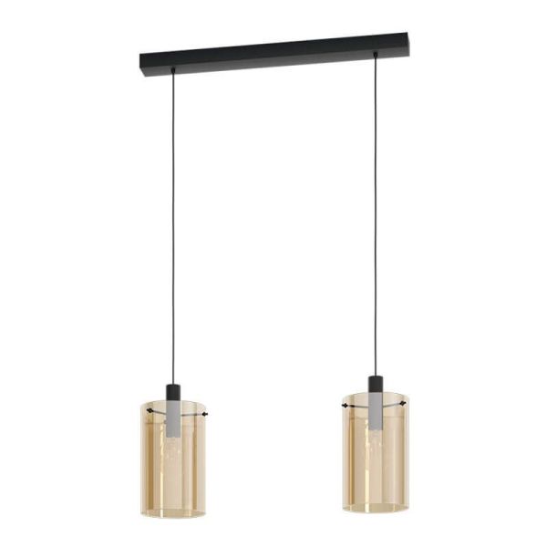 Lampe à suspension en verre Polverara Acier Noir/Verre Ambré 2XE27 18ø