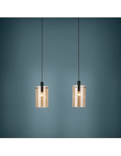 Lámpara colgante de techo de cristal Polverara Acero Negro/Vidrio ámbar 2XE27 18ø 2
