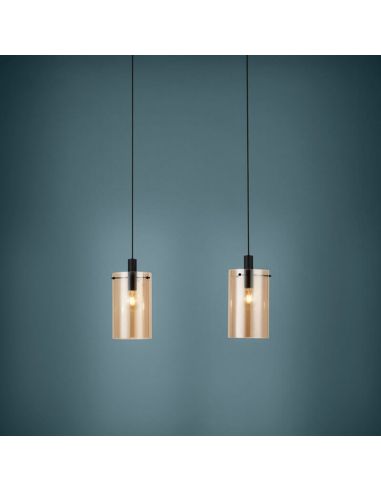 Lámpara colgante de techo de cristal Polverara Acero Negro/Vidrio ámbar 2XE27 18ø ambiente